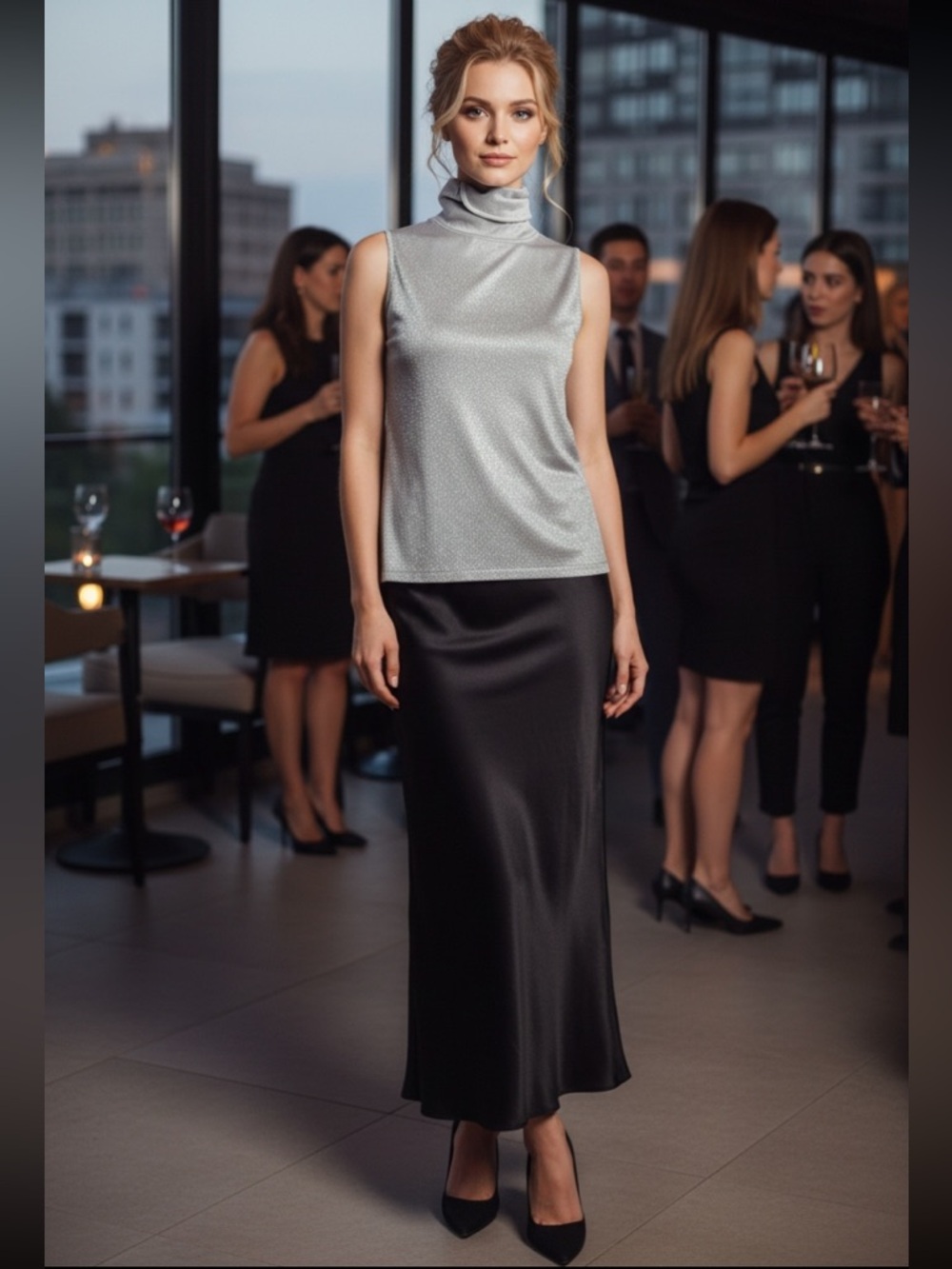 Minimalist Classy Silver Metallic Sleeveless Turtleneck - Picture 10 of 10